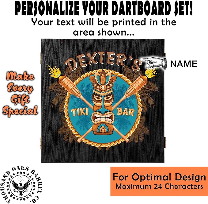 THOUSAND OAKS BARREL CO. | Personalized Dartboard & Cabinet Set with 6 Steel Tip Darts