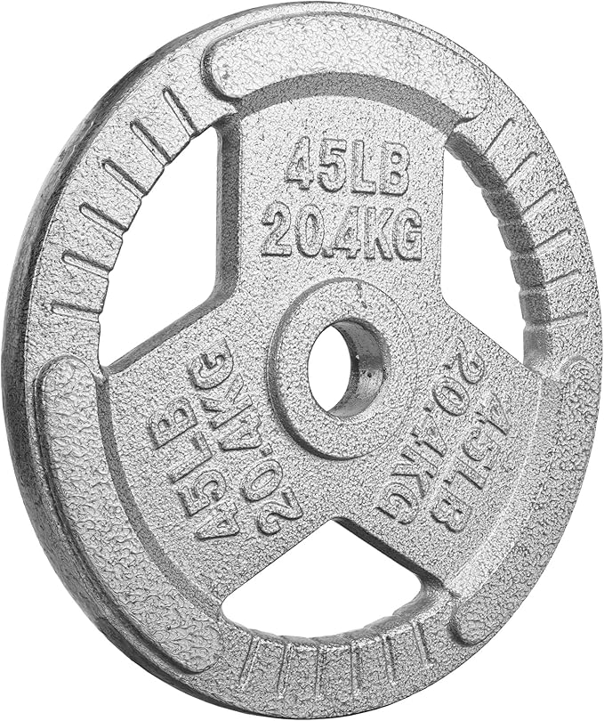 BalanceFrom Tri-Grip Cast Iron Weight Plates Set, 2-Inch Center Hole, Gray Color, for Home Gym, Weightlifting, and strength Training