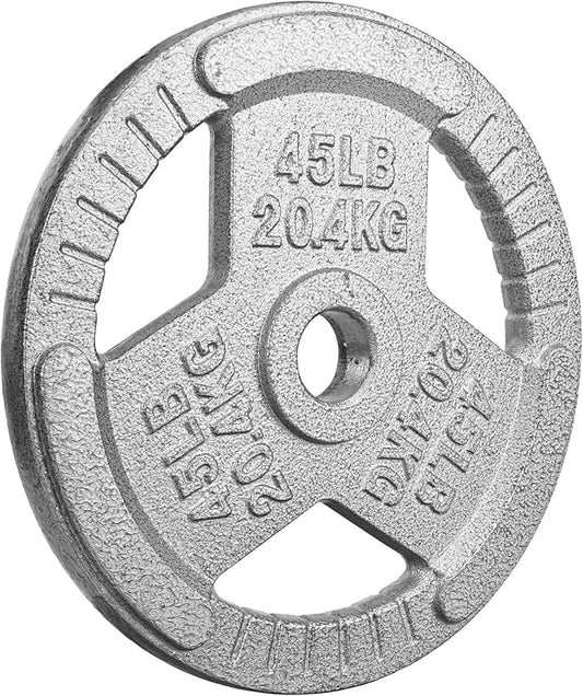 BalanceFrom Tri-Grip Cast Iron Weight Plates Set, 2-Inch Center Hole, Gray Color, for Home Gym, Weightlifting, and strength Training