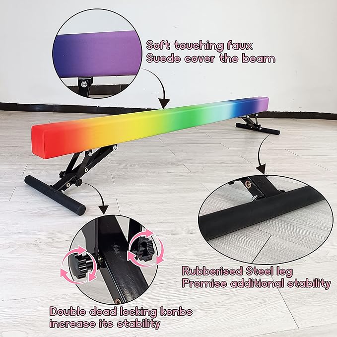 Adjustable Balance Beam Gymnastics Beam 8 FT Adjustable Height Beams for Kids, High and Low Floor Beams,Gymnastics Equipment for Kids Adults Training at Home and Gym Center
