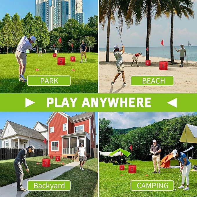 9 Holes-Outdoor Backyard Golf Game Set,Outdoor Yard Golf Chipping Game with 2 Clubs,Ball and Flag,Fun for All Crowd, Perfect for Beach,Park,Lawn and Camping