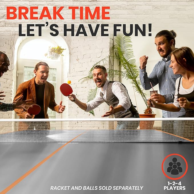 SereneLife Indoor Table Tennis Table – Durable MDF Top for Optimal Bounce, Foldable Design, Swivel Locking Wheels, Net & Paddle Storage, Quick 40-Min Assembly, Box Steel Apron, Matte Grey Finish
