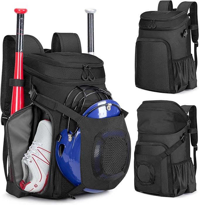 Baseball Bag for Adult and Youth, Baseball Backpack Softball Bag with Helmet Holder, Shoe Compartment and Fence Hook