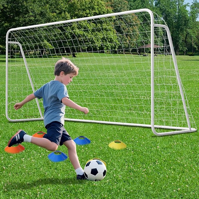Docred 6x4/8x6/10x6.5/12x6/16x7ft Soccer Goals, Foldable Steel Soccer Goal for Backyard, Weatherproof Metal Soccer Goal for Teens/Adults Practice Training