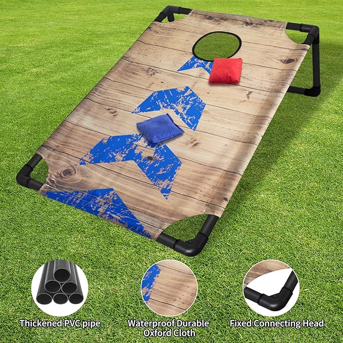 Portable PVC Framed Cornhole Game Set with 2 Collapsible Cornhole Boards, 8 Bean Bags and Carrying Case, Waterproof Mini Cornhole Set, Outdoor Indoor Yard Toss Games Rainbow Design (3 x 2-feet)