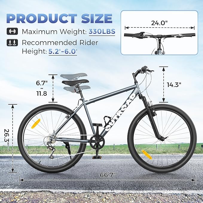 Outroad 26 Inch Comfort Mountain Bike,1-Speed/High-Carbon Steel Adult Bike with V Brakes, Adjustable Ergonomic Seat Bicycle for Men and Women