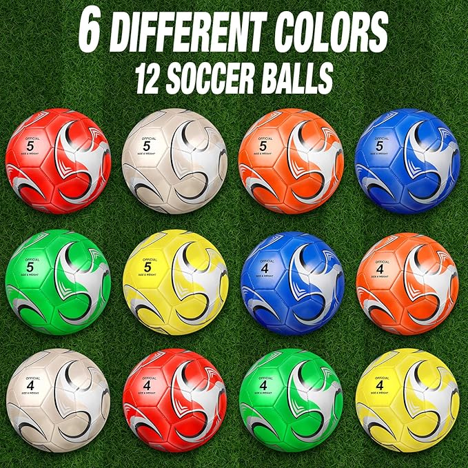 Supervitae 12 Pack Soccer Balls for Teen Adult Bulk Deflated Soccer Balls with Pump Outdoor Indoor Training Practice for School Sports Game Birthday Gift Party Back to School