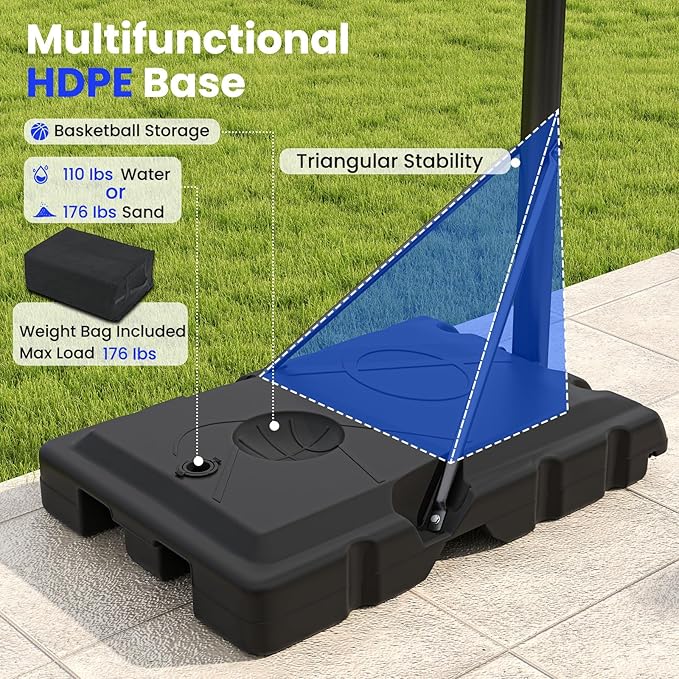 GYMAX Basketball Hoop, 7.4-10 FT Single Hand Rotation Adjustable Basketball Goal with 44” PC Backboard, Fillable Base & Weight Bag, Portable Basketball Hoop for Kids Youth Adults, Backyard Court