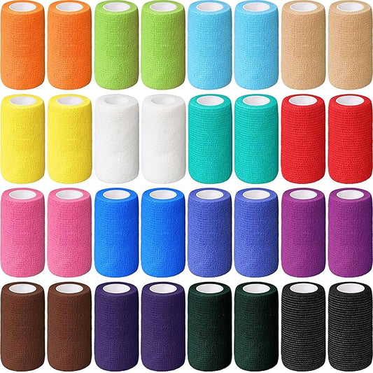 Treela 64 Pack 4" x 5 Yards Self Adhesive Cohesive Bandage Wraps, Elastic Breathable Athletic Tape, Flexible Self Adherent Bandage Rolls for Wrist, Ankle, Fingers, Sports & Pets (Multi Color)