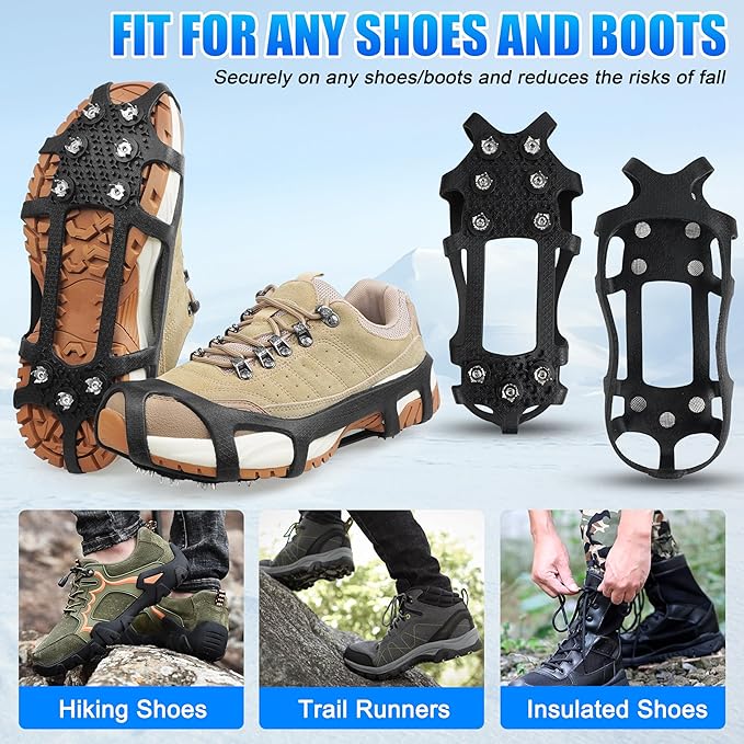 Ice Snow Cleats for Shoes and Boots,Snow Walk Traction Cleats Crampons Non-Slip 9 Point Cleats Ice Snow Grippers Overshoe for Women Men Kids Walking on Snow & Ice