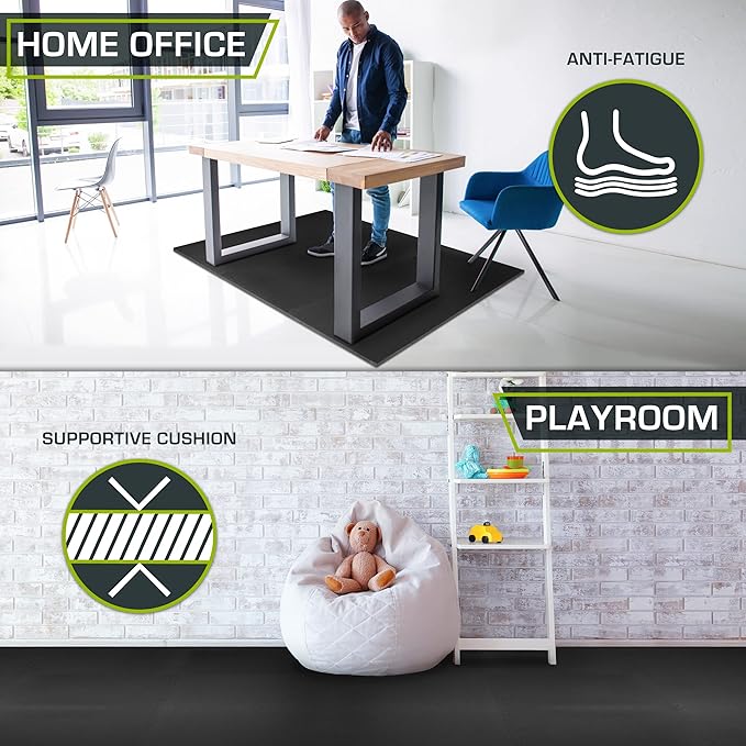 ProsourceFit Extra Thick Puzzle Exercise Mat 1", EVA Foam Interlocking Tiles for Protective, Cushioned Workout Flooring for Home and Gym Equipment, Black 3-Pack