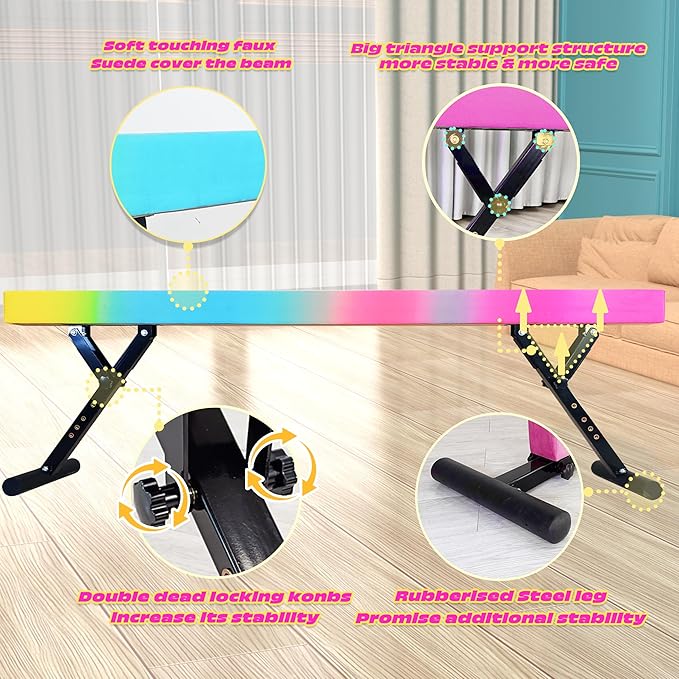 Adjustable Balance Beam Gymnastics Beam 8 FT Adjustable Height Beams for Kids, High and Low Floor Beams,Gymnastics Equipment for Kids Adults Training at Home and Gym Center