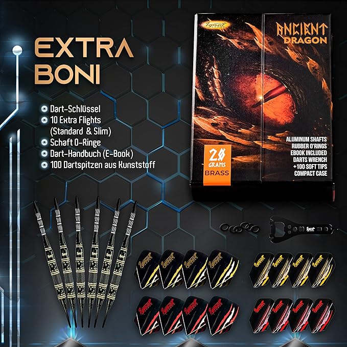 IgnatGames Premium Soft Tip Darts – 6/12 Pack Brass Barrels with Aluminum Shafts, 16 GlideXPro Flight Set, Tool Kit, Giftable Case & 100 Extra Tips