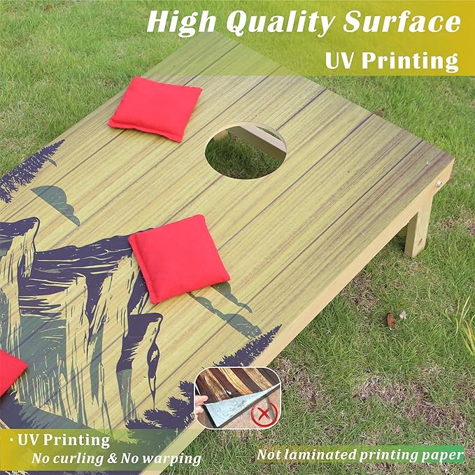 Cornhole Board Set 4FTx2FT Solid Wood Regulation Size Cornhole Set Includes 8 Cornhole Bags for Adults