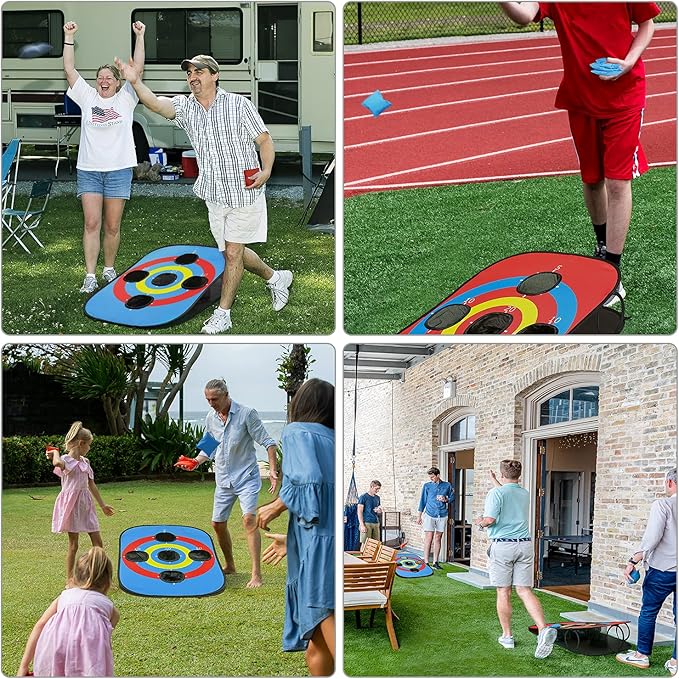 G4Free Portable Collapsible 5 Holes Cornhole Game Set with 8 Bean Bags Carrying Case Toss Game Size 3ft x 2ft for Camping Travel