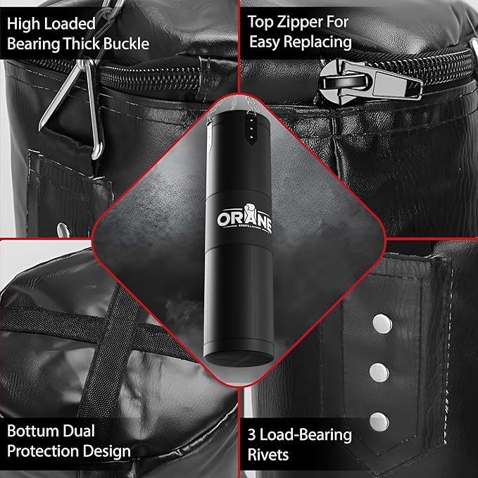 ORANE Punching Bag for Adults, 4FT PU Heavy Boxing Bag Set, Punching Bag with 12OZ Boxing Gloves, Chains, Hand Wraps, Best for MMA, Karate, Kickboxing, Martial Arts, Home Gym Training – Unfilled