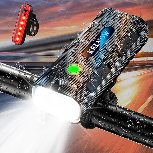 Bike Lights for Night Riding, 10000mah Bike Lights 30H+ Runtime, Super Bright LED USB Rechargeable Headlight and Taillight, IPX6 Waterproof Bicycle Light【2025 Upgrade Combination】