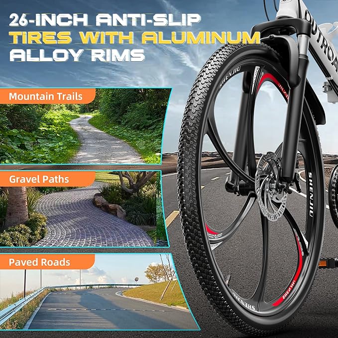 26 Inch Folding Mountain Bike with High Carbon Steel, 21 Speed City Bike with Dual Suspension, Folding Bicycle for Adults Men and Women