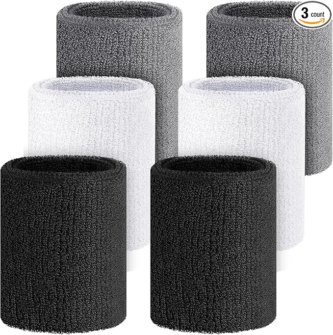 Wettarn 6 Pcs 4 Inch Wrist Sweatbands Tennis & Gymnastics Wristbands for Grips & Sport Cotton Elastic Thick Wrist Bands for Tennis & Football