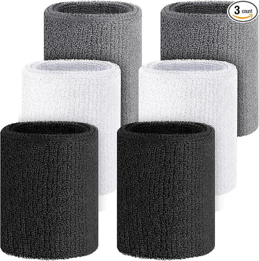 Wettarn 6 Pcs 4 Inch Wrist Sweatbands Tennis & Gymnastics Wristbands for Grips & Sport Cotton Elastic Thick Wrist Bands for Tennis & Football