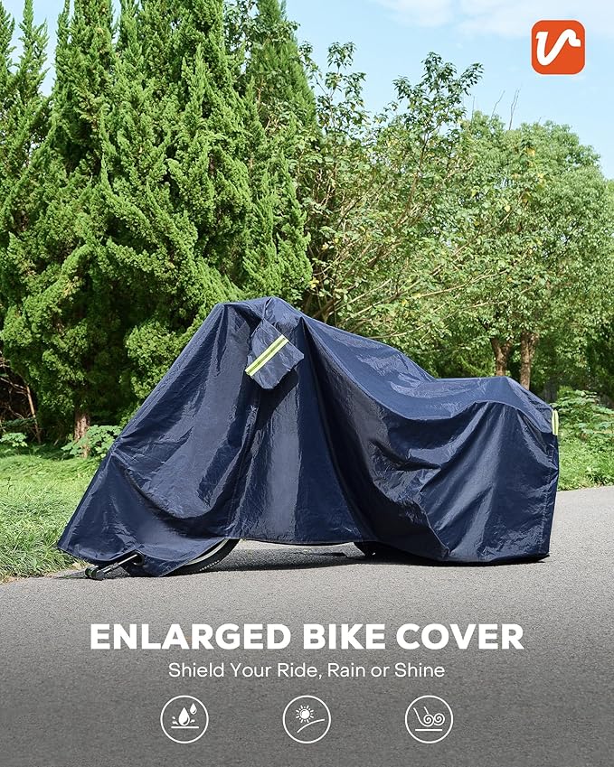 VIRIBUS Bike Cover, Outdoor Waterproof Bicycle Cover for 1-2 Bikes, Adult Tricycle Cover with Lock Holes & Windproof Buckle, 210D Bike Outdoor Storage Cover for Mountain Bike Road Bike Electric Bike