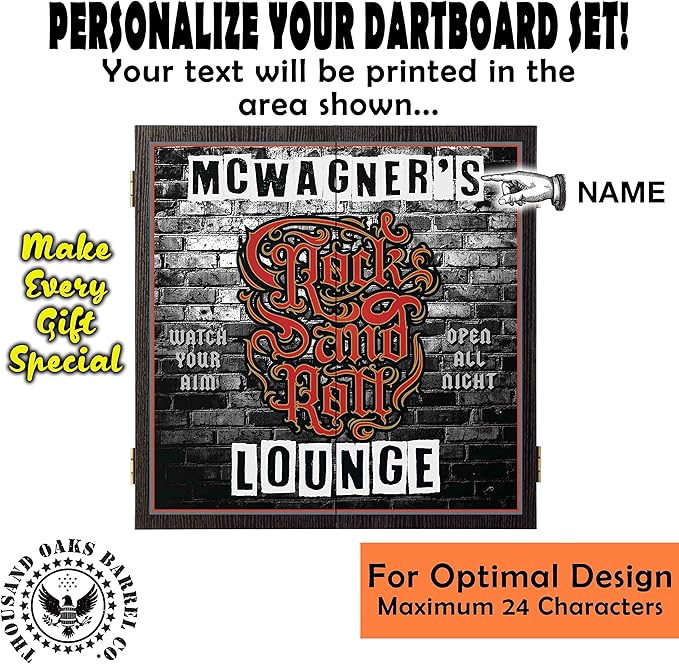 THOUSAND OAKS BARREL CO. | Personalized Dartboard & Cabinet Set with 6 Steel Tip Darts