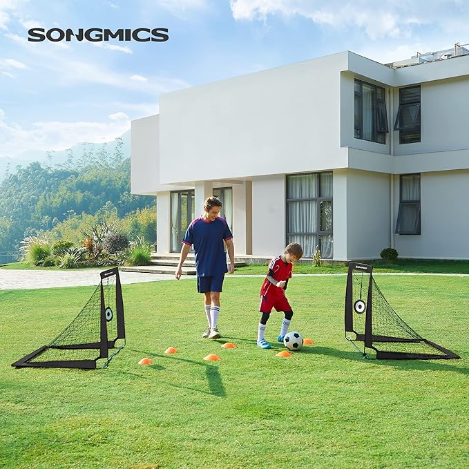 SONGMICS Kids Soccer Goals for Backyard, 4x3 ft Portable Soccer Nets Training Equipment, Toddler Soccer Goal with Carrying Bag, for Field