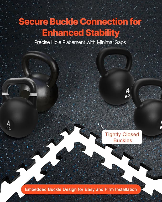 VEVOR 0.56 Inch Thick Gym Floor Mats, Rubber Top with EVA Foam, 25" x 25" Gym Flooring Workout Mats, Interlocking Puzzle Gym Mats for Gym, Home, Garage