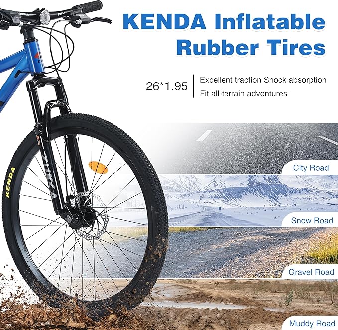 Mountain Bike 26 inch 24 Speed Dual Disc Brake MTB Front Suspension Fork Mountain Bicycle for Adult Men Women Outdoor Cycling