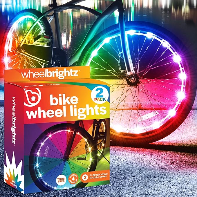 Brightz WheelBrightz LED Bike Wheel Lights - 2025 Edition with Superior Straps & LED-Weatherproof Shield! 14 Colors - Unmatched Durability, Visibility & 48+ Hours of Dazzling Illumination