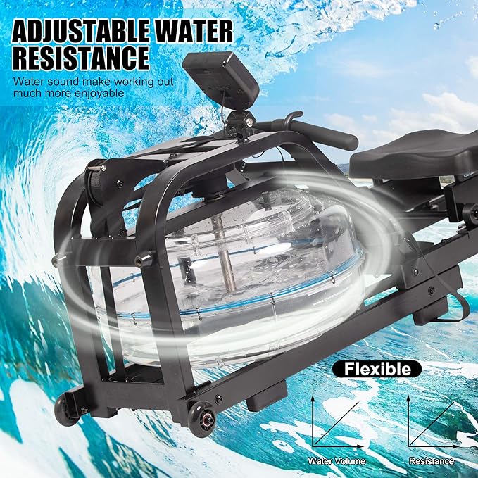 Water Rowing Machine Adjustable Water Resistance Rower with Digital Monitor Home Gyms Training Fitness Equipment(Solid Wood/Steel Frame)