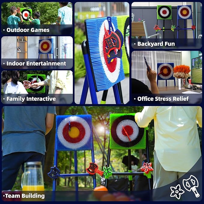 Family Axe Throwing Game for Backyard Fun | Safe Bristle Target Set with 4 Axes & 4 Darts for Kids & Adults | Lightweight & Portable for Carnival, Camping, Party and Indoor/Outdoor Games