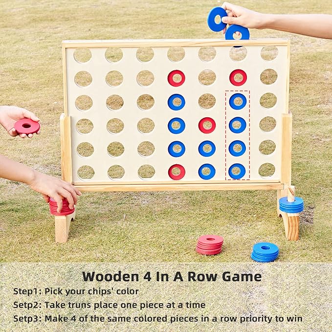 Pointyard Giant Wooden 4 in a Row Game 2.8Ft, Outdoor Yard Game for Famlies Adults, 42 Pcs Chips & Durable Carrying Bag, Halloween Christmas Party Gifts for Lovers