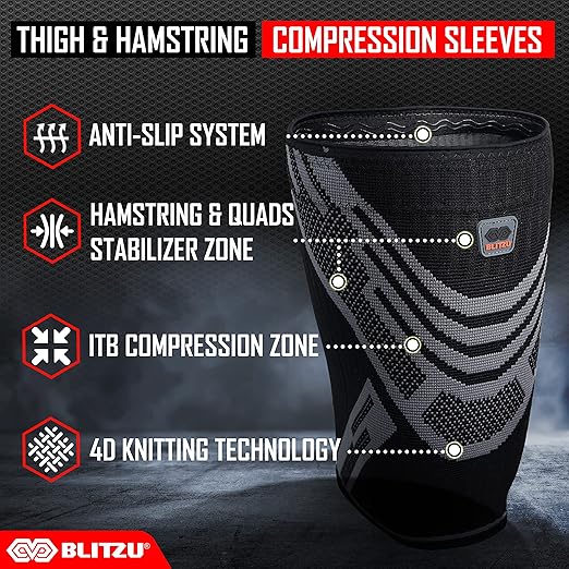 Hamstring Compression Sleeve, Thigh Compression Sleeve for Women and Men, Upper Leg Brace for Groin, Sciatica & Quad Tendonitis, Wrap Support for Recovery, Running, Sports and Workout Black M