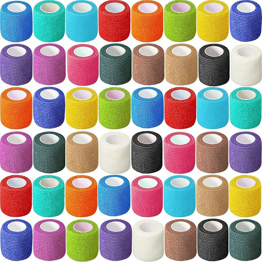 Treela 64 Pack 2" x 5 Yards Self Adhesive Cohesive Bandage Wraps, Elastic Breathable Athletic Tape, Flexible Self Adherent Bandage Rolls for Wrist, Ankle, Fingers, Sports & Pets (Multi Color)