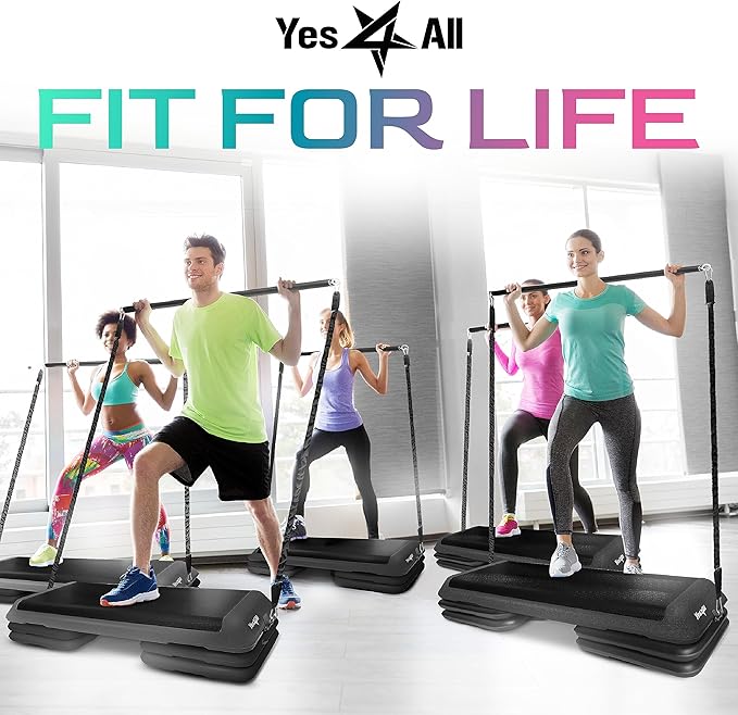Yes4All Adjustable Workout Aerobic Exercise Step Platform Health Club Size with 4 Adjustable Risers Included and Extra Risers Options