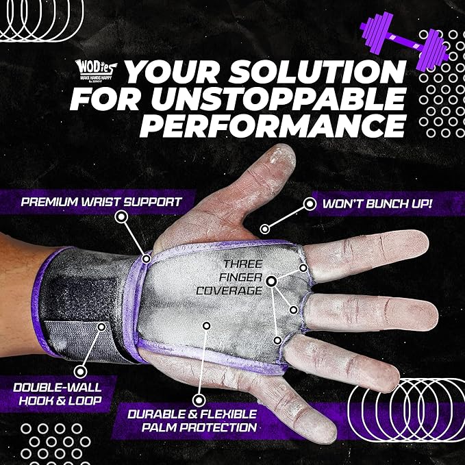 JerkFit WODies Gymnastics & Weightlifting Grips with Wrist Wraps – 3 Hole Versatile Gym Gloves for Pull Ups, Gym Training & Cross Training – Hand Grips Palm Protector for Men & Women