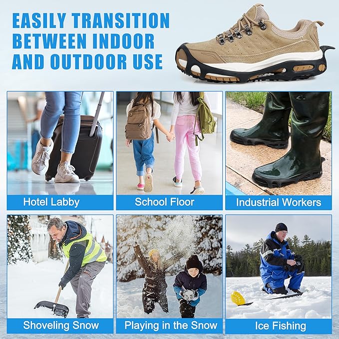Spikeless Ice Cleats Snow Traction Crampons Anti-Slip Ice Grippers for Shoes and Boots Indoor Slip-On Ice Traction Devices Aids Rubber Footwear for Indoor/Outdoor
