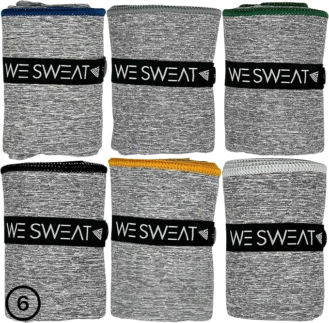 We Sweat’s Microfiber Gym Towels (6 Pack), Silver ION Odor-Free Soft and Absorbent, Sweat Towels for Gym, Travel, Hiking, Working Out, Camping, Sweat Towel (32" x 16")