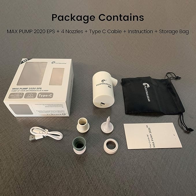 FLEXTAILGEAR Portable Camping Air Pump,Electric Air Mattresses Pump with 3600mAh Emergency Power Supply,300 L/min Airflow for Rapid In/Deflation for Air Bed,Pool Float,Inflatables,Sleeping Pad (White)