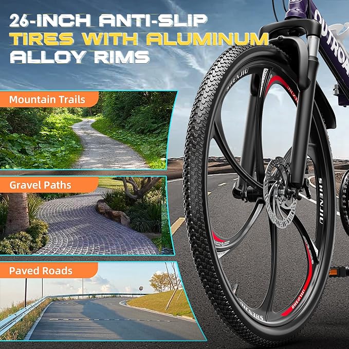 26 Inch Folding Mountain Bike with High Carbon Steel, 21 Speed City Bike with Dual Suspension, Folding Bicycle for Adults Men and Women