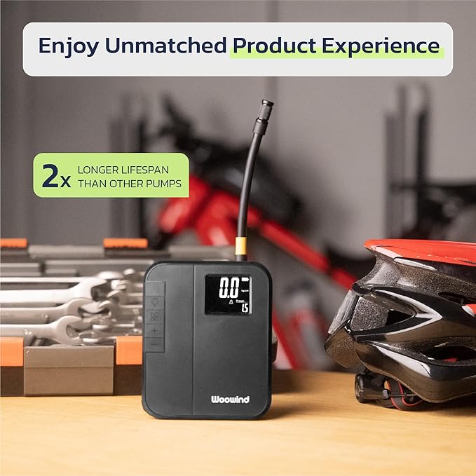 Woowind BP188 Bike Pump, The Pro Electric Bicycle Pump Tire Inflator Portable Air Compressor with Schrader, Presta and Dunlop Valve Adapters - 120~150PSI Options
