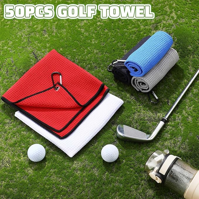 Batiyeer Golf Towels Bulk for Bags 16'' x 16'' Microfiber Waffle Pattern Golf Towel with Clipfor Mini Tournament, Club, Yoga, Fitness