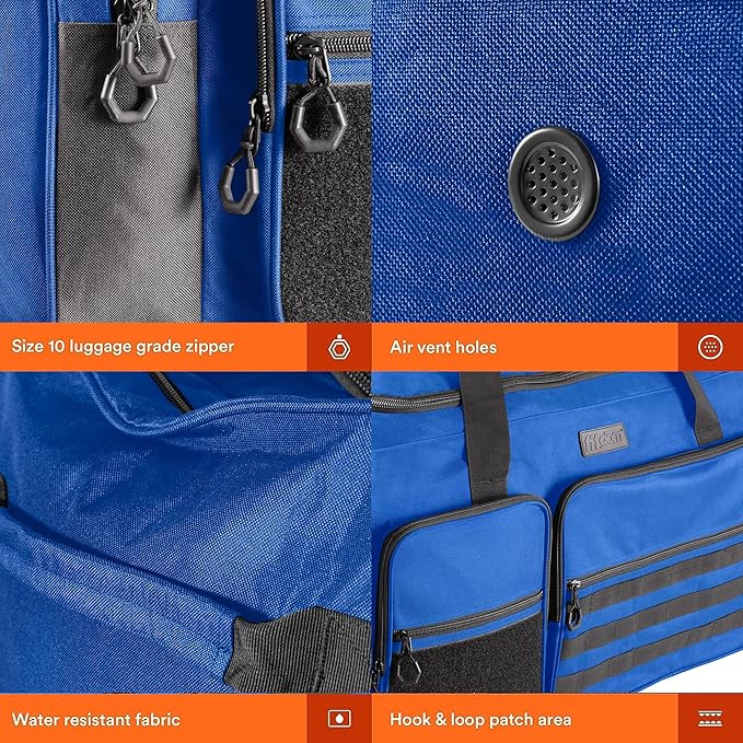 Fitdom 130L 36" Heavy Duty Extra Large Sports Gym Equipment Travel Duffle Bag W/Adjustable Shoulder Strap & 7 Compartments. Perfect for Soccer Baseball Basketball Hockey Football, Team Coaches & More