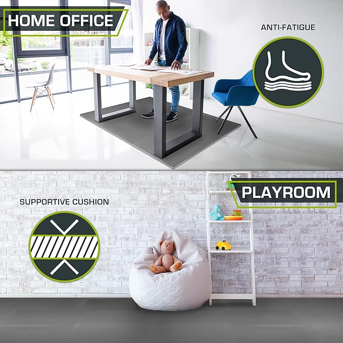 ProsourceFit Extra Thick Puzzle Exercise Mat , EVA Foam Interlocking Tiles for Protective, Cushioned Workout Flooring for Home and Gym Equipment, Grey - 1 inch - 72 Sq Ft - 18 Tiles