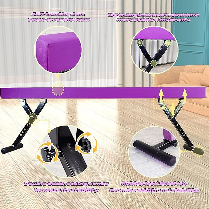 Adjustable Balance Beam Gymnastics Beam 8 FT Adjustable Height Beams for Kids, High and Low Floor Beams,Gymnastics Equipment for Kids Adults Training at Home and Gym Center