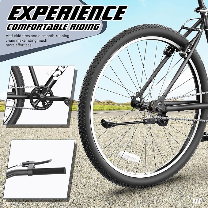 26 Inch Mountain Bike, High-Carbon Steel/Dual V Brake, Adjustable Ergonomic Seat Commuting Bike for Men Women Adult, Black, Grey