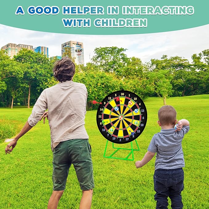 Large Dart Board for Kids, Kids Double-Sided Dart Board with Sticky Balls and Darts, Indoor/Outdoor Sport Fun Party Play Game Toys, Gifts for 3 4 5 6 7 8 9 10 11 12 Year Old Boys Girls