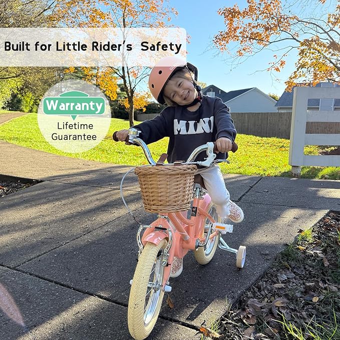 Glerc Little Molly 12-20 Inch Kids Retro Cruiser Bike for 2-13 Year Old with Wicker Basket & Training Wheels/Kickstand, Multiple Colors