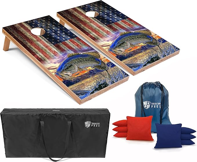 Tailgating Pros Cornhole Board Set w/Bean Bags and Carrying Case - 4'x2' Corn Hole Toss - Tournament and Lightweight Options - Optional LED Lights